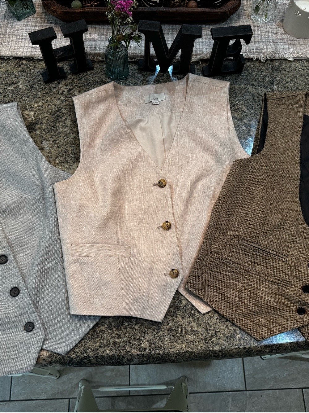 Lot of 3 Button-Front Vests. Zara, Ann Taylor Loft